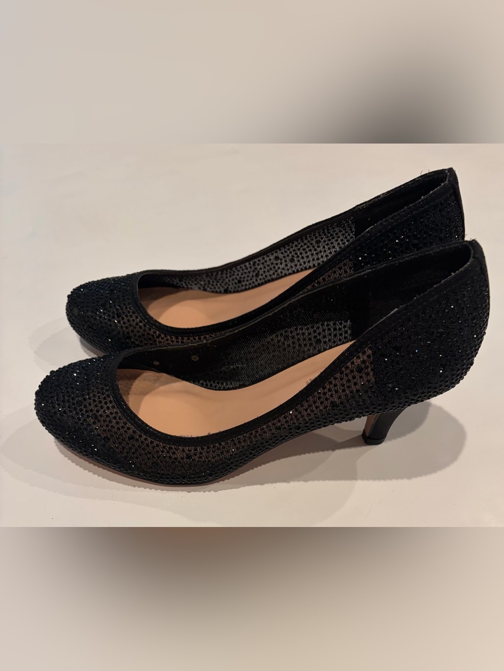 Lauren Lorraine "Betsy" Black Rhinestone Mesh Kitten Heel Pumps - Size 8.5